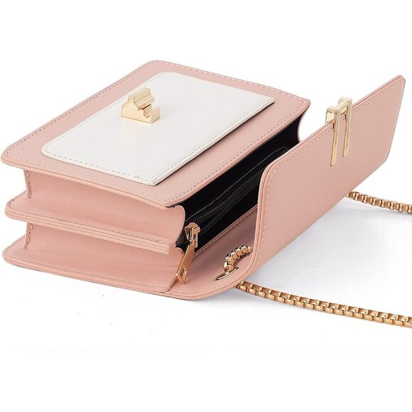 Women Pink Imported Faux Leather Twist Lock Crossbody Designer Shoulder Handbags - Picture 6 of 9